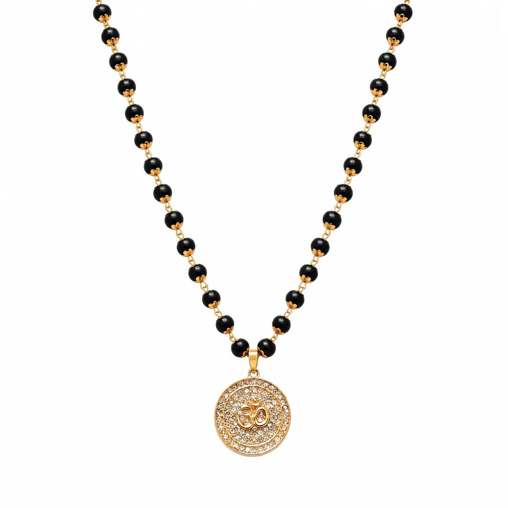 Divine Karungali Malai with Gold Capped Beads & Om Pendant