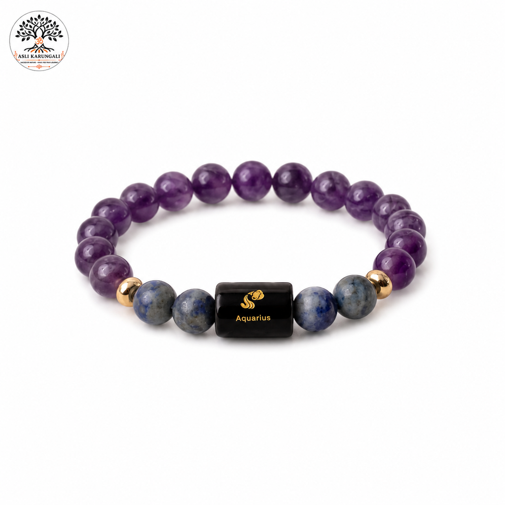 Aquarius (कुंभ राशि) Zodiac Amethyst & Lapis Lazuli Bracelet