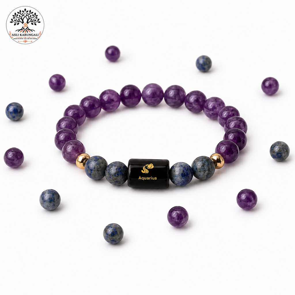 Aquarius (कुंभ राशि) Zodiac Amethyst & Lapis Lazuli Bracelet