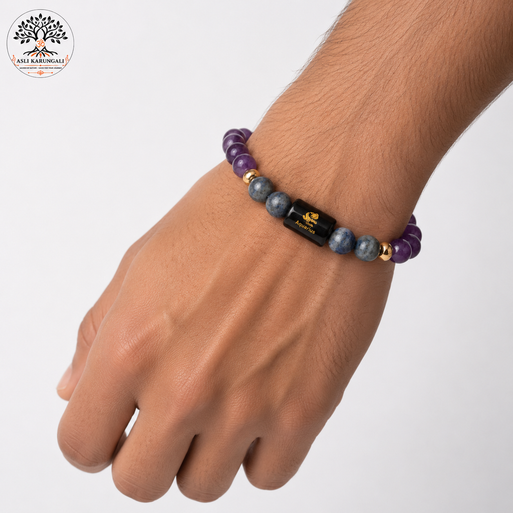 Aquarius (कुंभ राशि) Zodiac Amethyst & Lapis Lazuli Bracelet