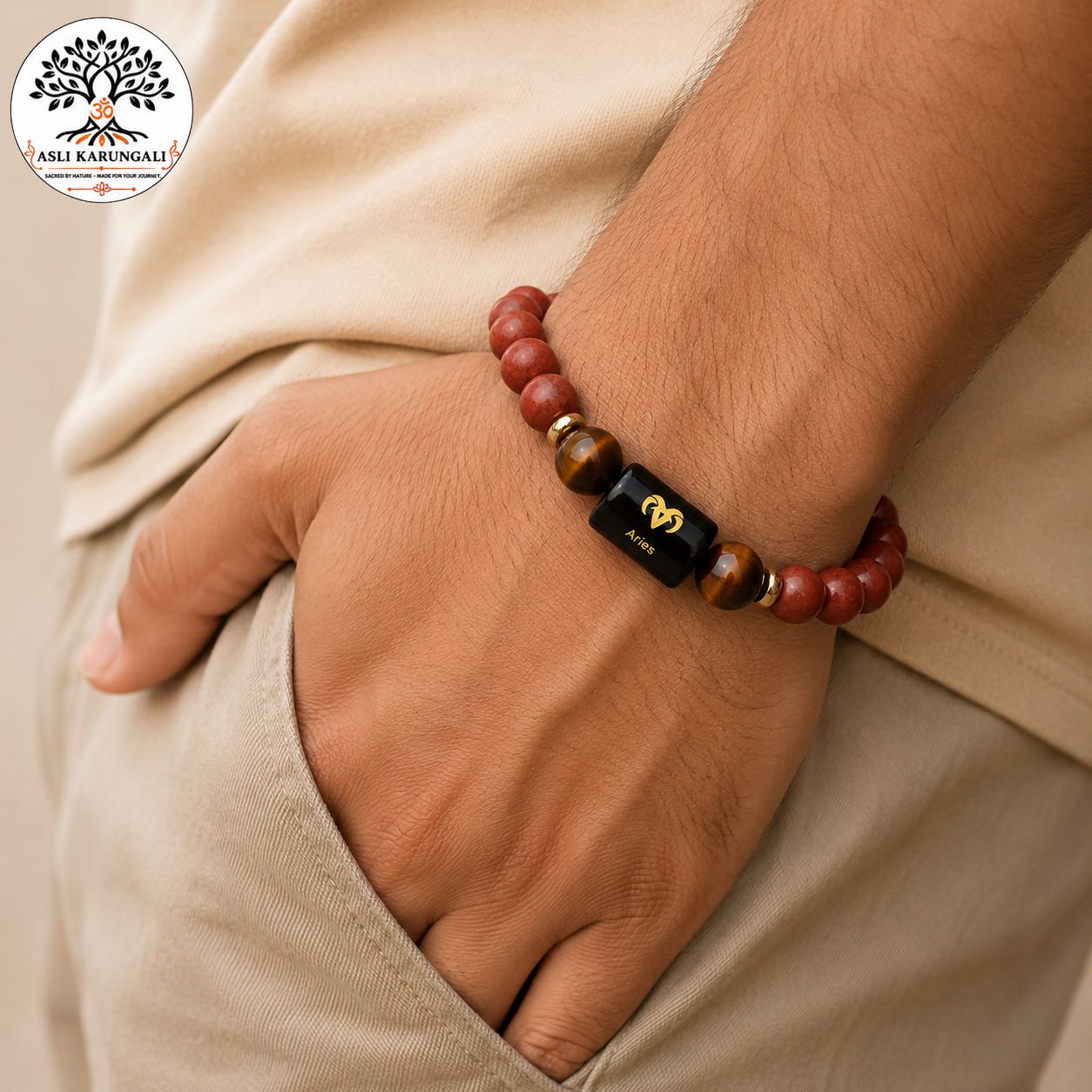 Aries (मेष राशि) Zodiac Red Jasper & Tiger Eye Bracelet