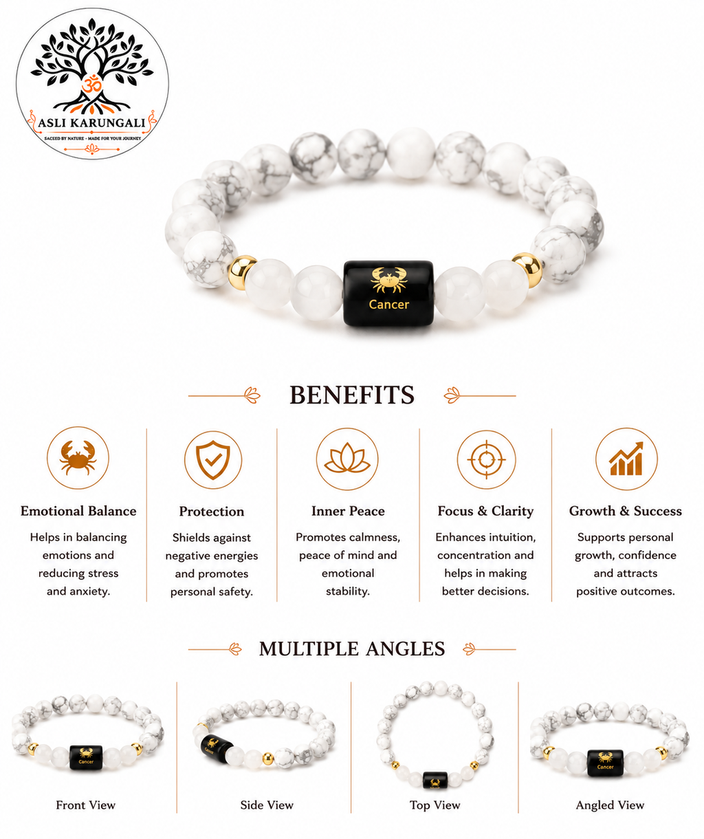 Cancer (कर्क राशि) Zodiac Howlite & Milky Quartz Bracelet