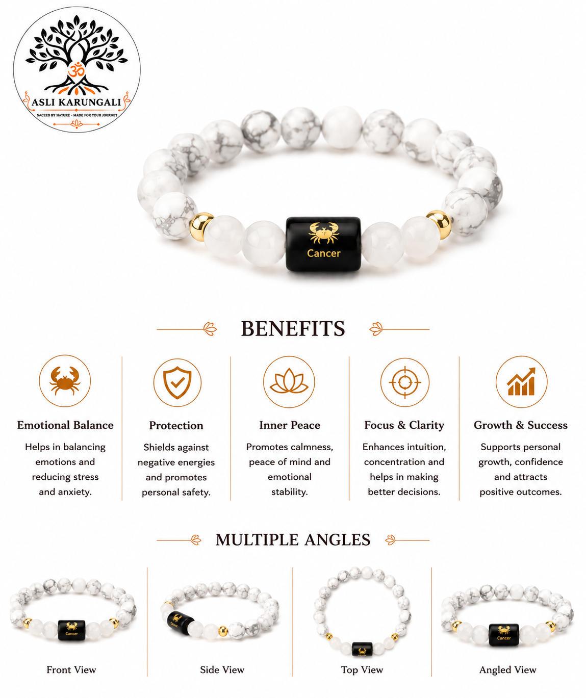 Cancer (कर्क राशि) Zodiac Howlite & Milky Quartz Bracelet