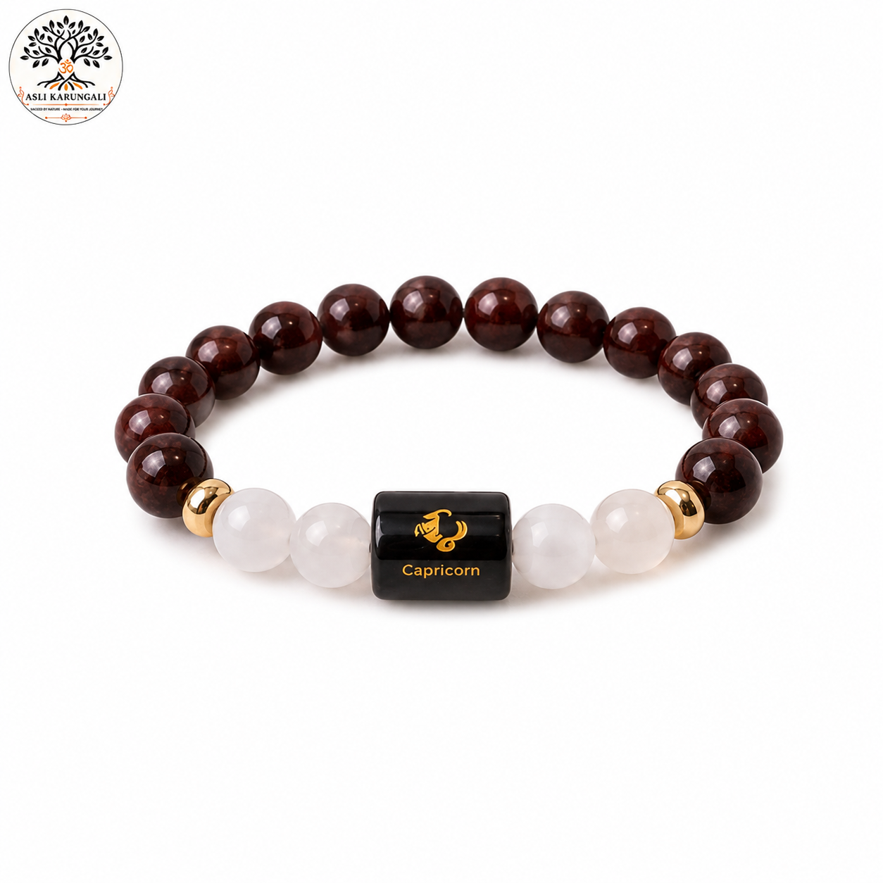 Capricorn (मकर राशि) Zodiac Garnet & Milky Quartz Bracelet