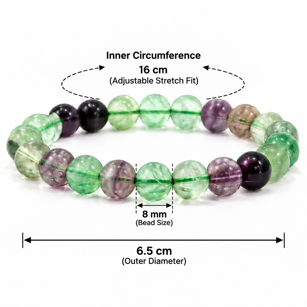 Natural Fluorite Beads Bracelet for Focus, Clarity & Positive Energy