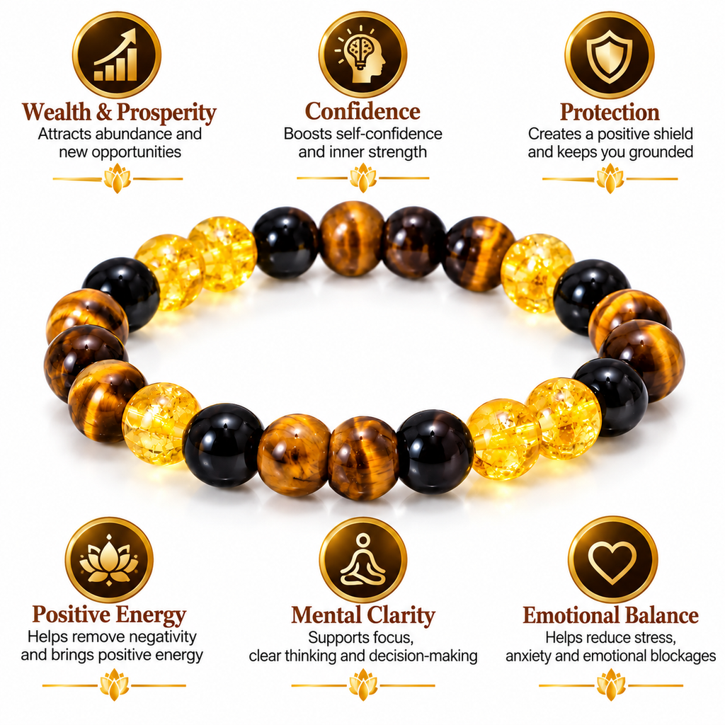 Tiger Eye & Citrine Beads Bracelet for Confidence & Prosperity
