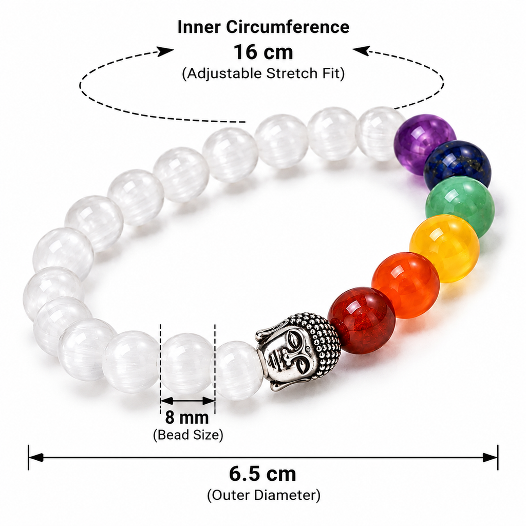 Natural Selenite 7 Chakra Bracelet for Balance & Positive Energy