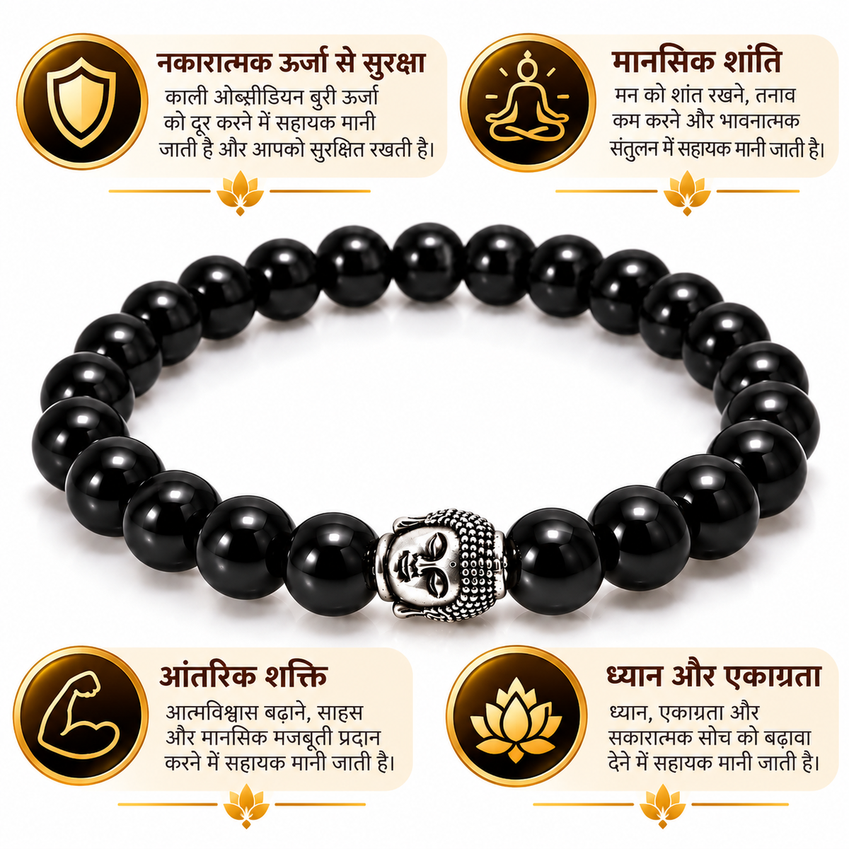 Black Obsidian Buddha Bracelet for Protection, Calmness & Inner Strength