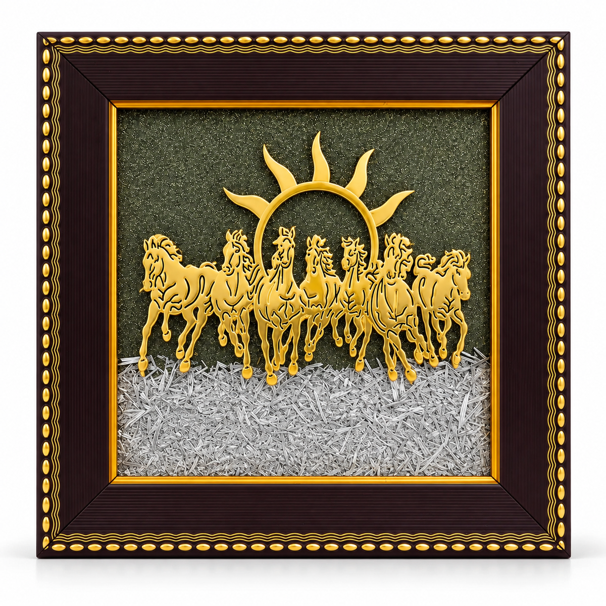 7 Horses on Pyrite & Selenite Dust Frame for Success & Prosperity