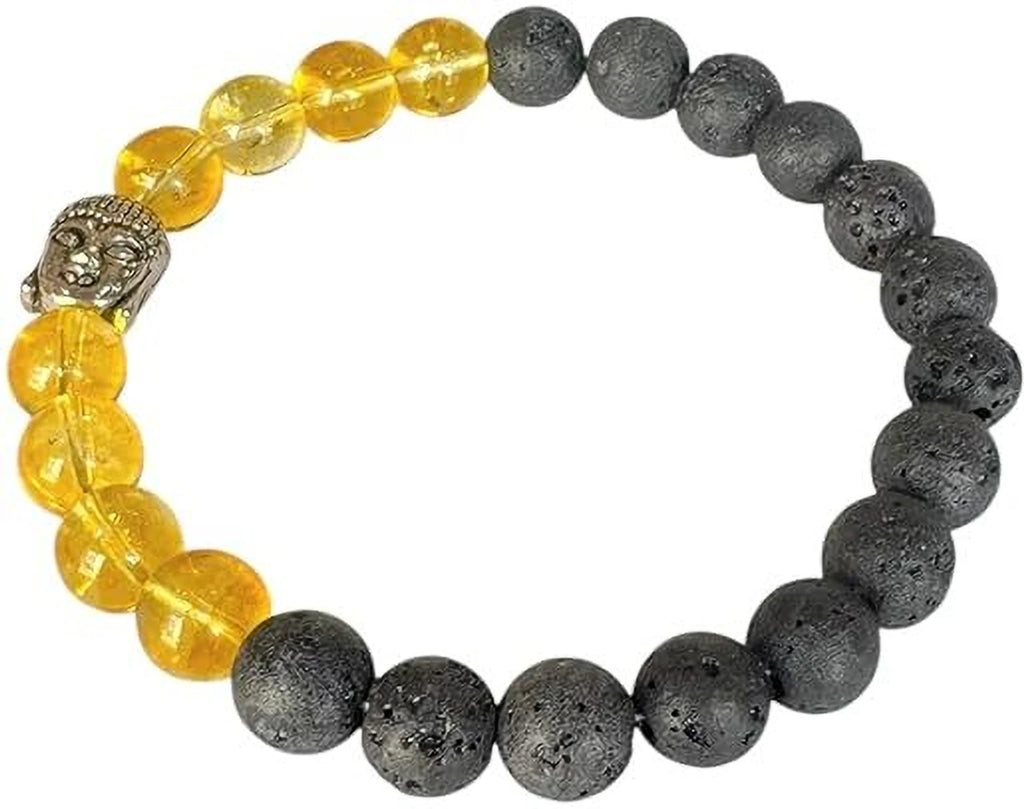Citrine, Lava Beads & Crystal Charm Bracelet – Wealth, Positivity & Protection