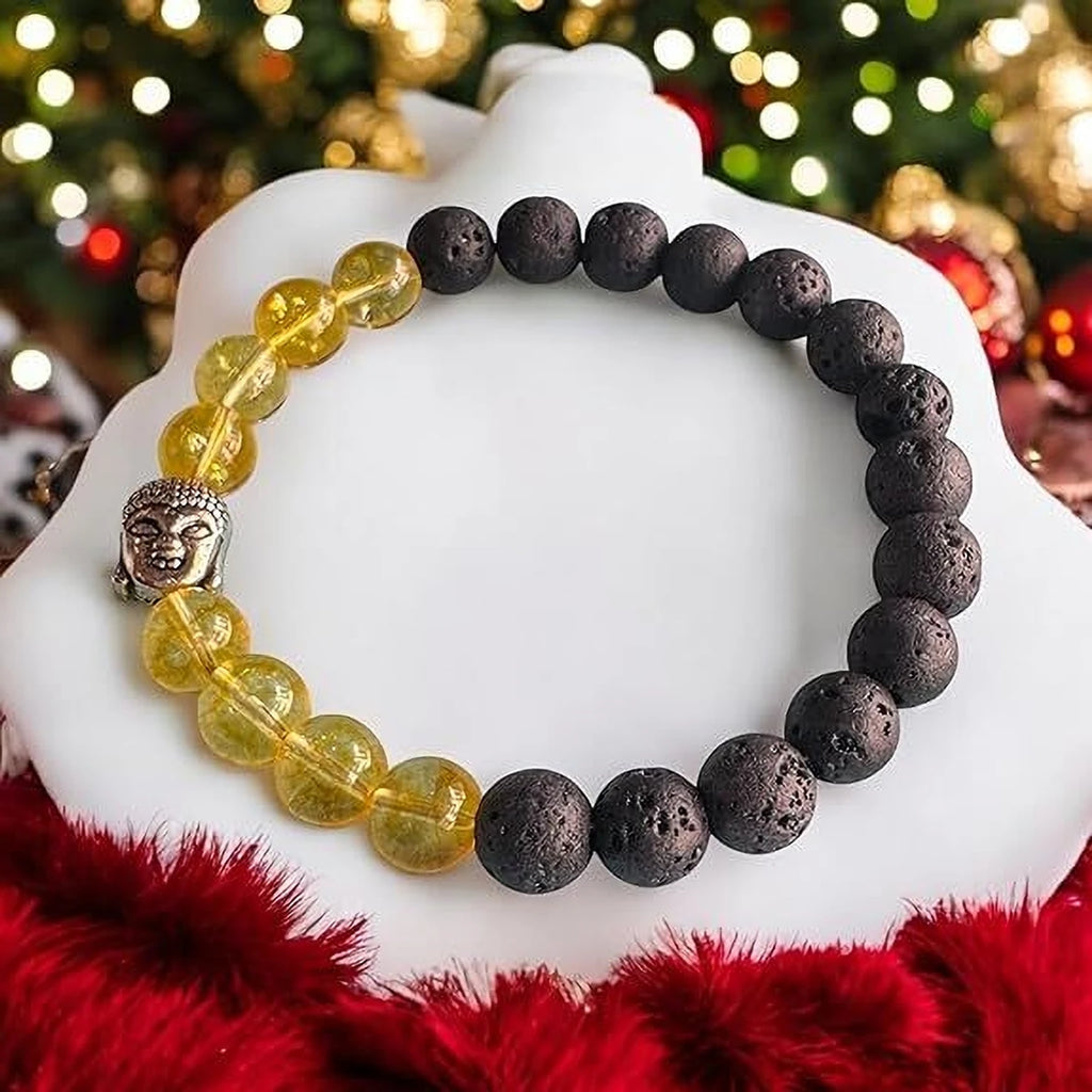 Citrine, Lava Beads & Crystal Charm Bracelet – Wealth, Positivity & Protection