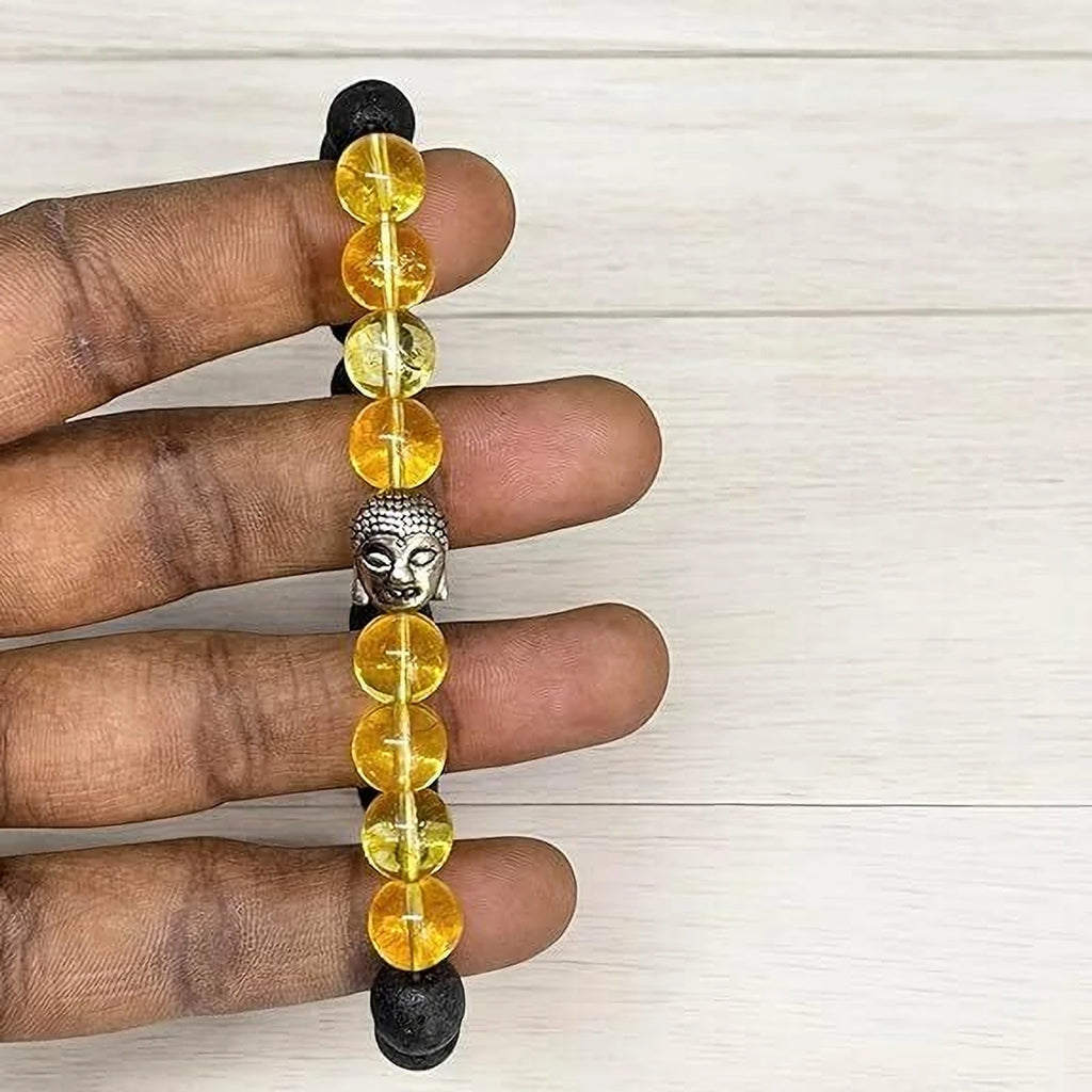 Citrine, Lava Beads & Crystal Charm Bracelet – Wealth, Positivity & Protection