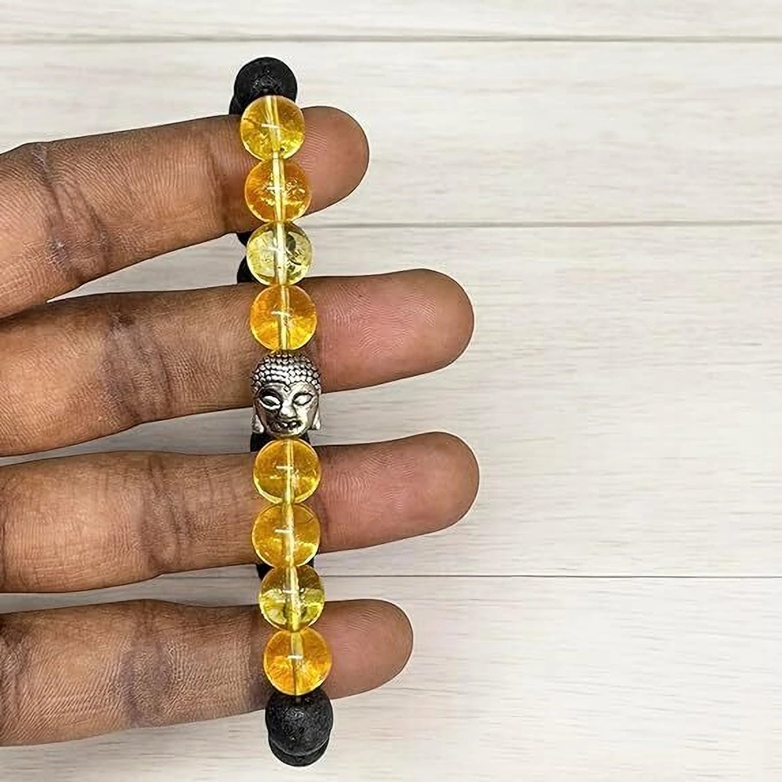 Citrine, Lava Beads & Crystal Charm Bracelet – Wealth, Positivity & Protection
