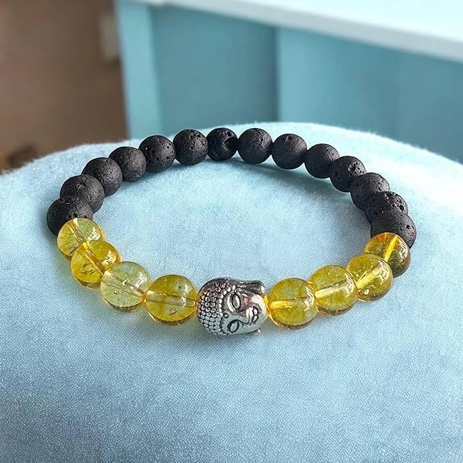 Citrine, Lava Beads & Crystal Charm Bracelet – Wealth, Positivity & Protection