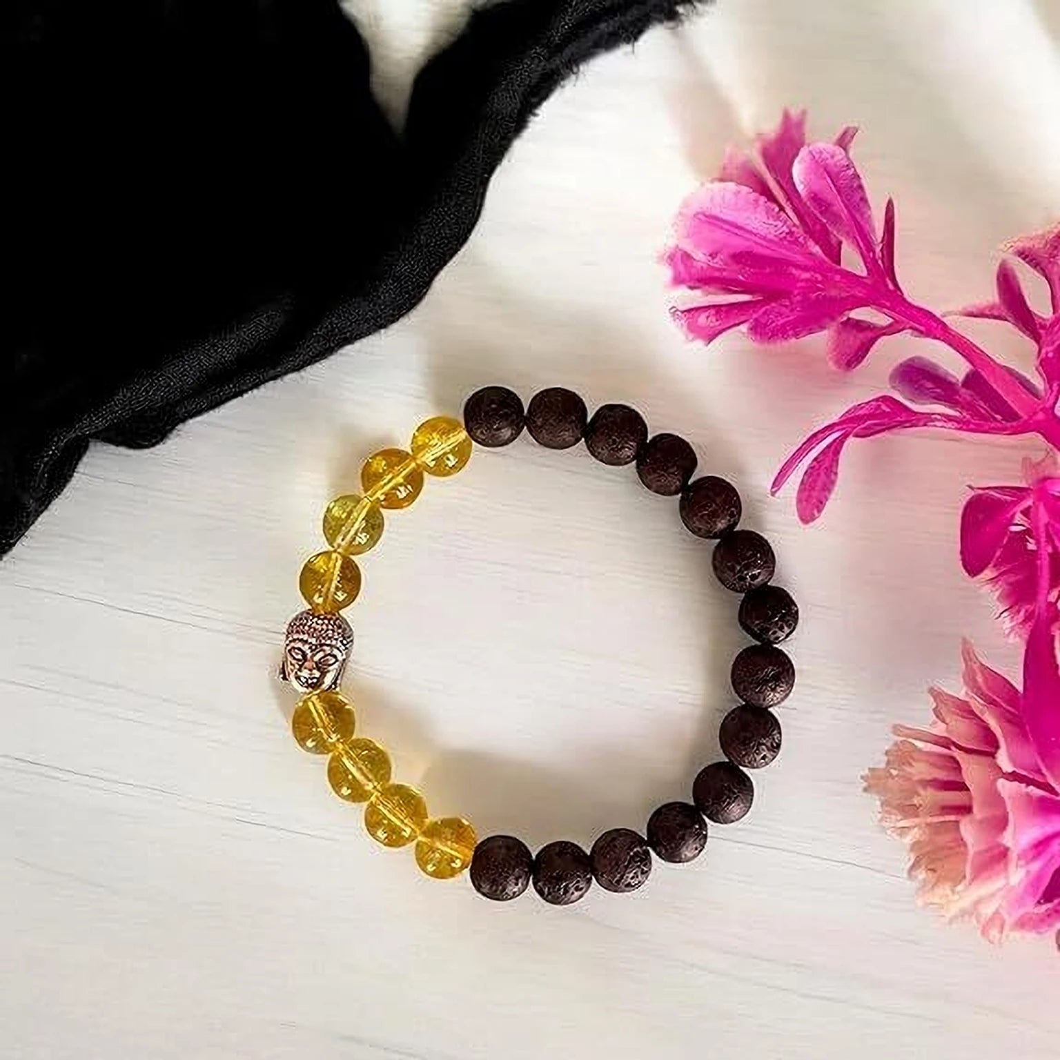 Citrine, Lava Beads & Crystal Charm Bracelet – Wealth, Positivity & Protection