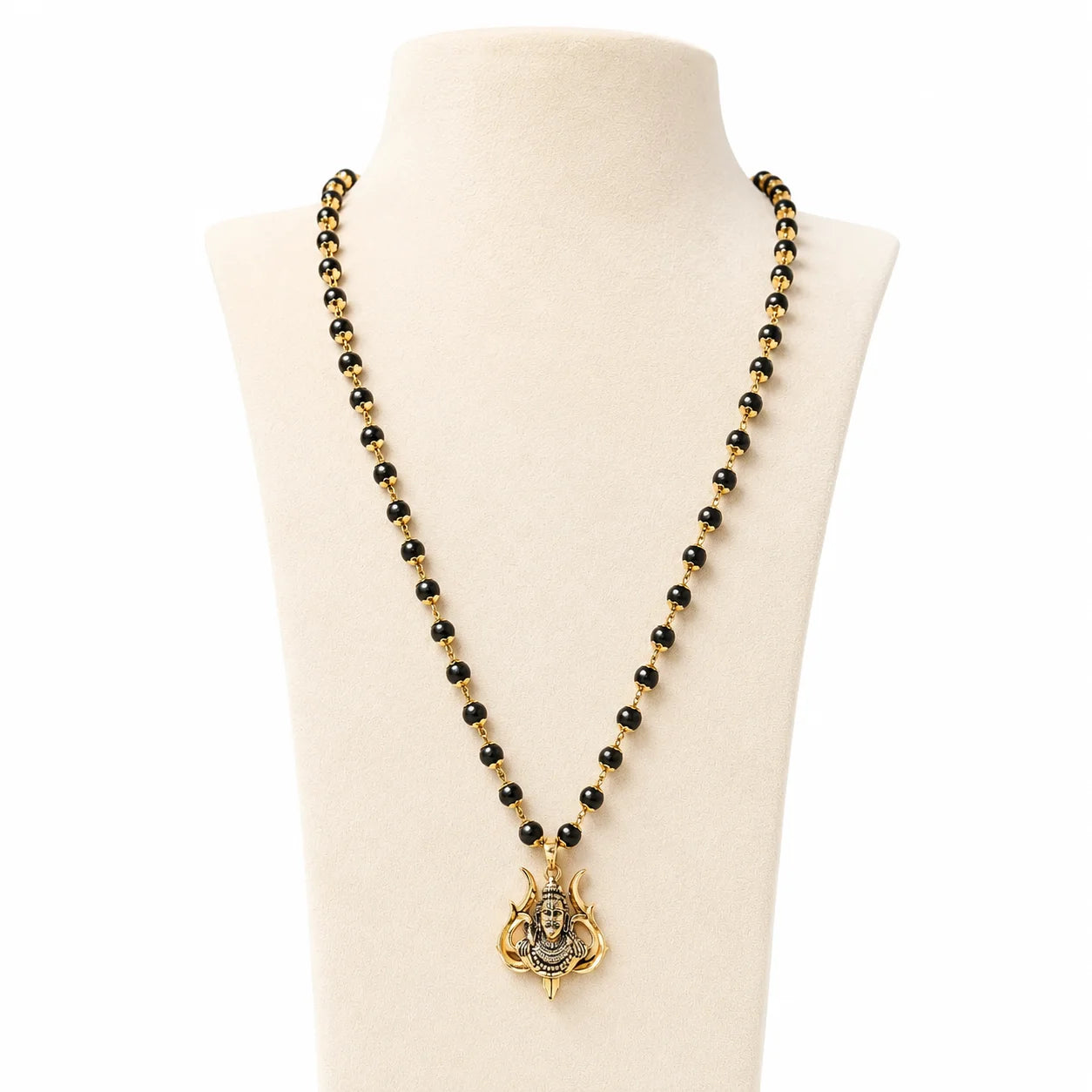 Divine Karungali Malai with Gold Capped Beads & Shiv Trishul Pendant