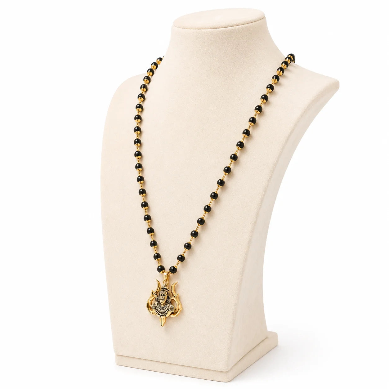 Divine Karungali Malai with Gold Capped Beads & Shiv Trishul Pendant