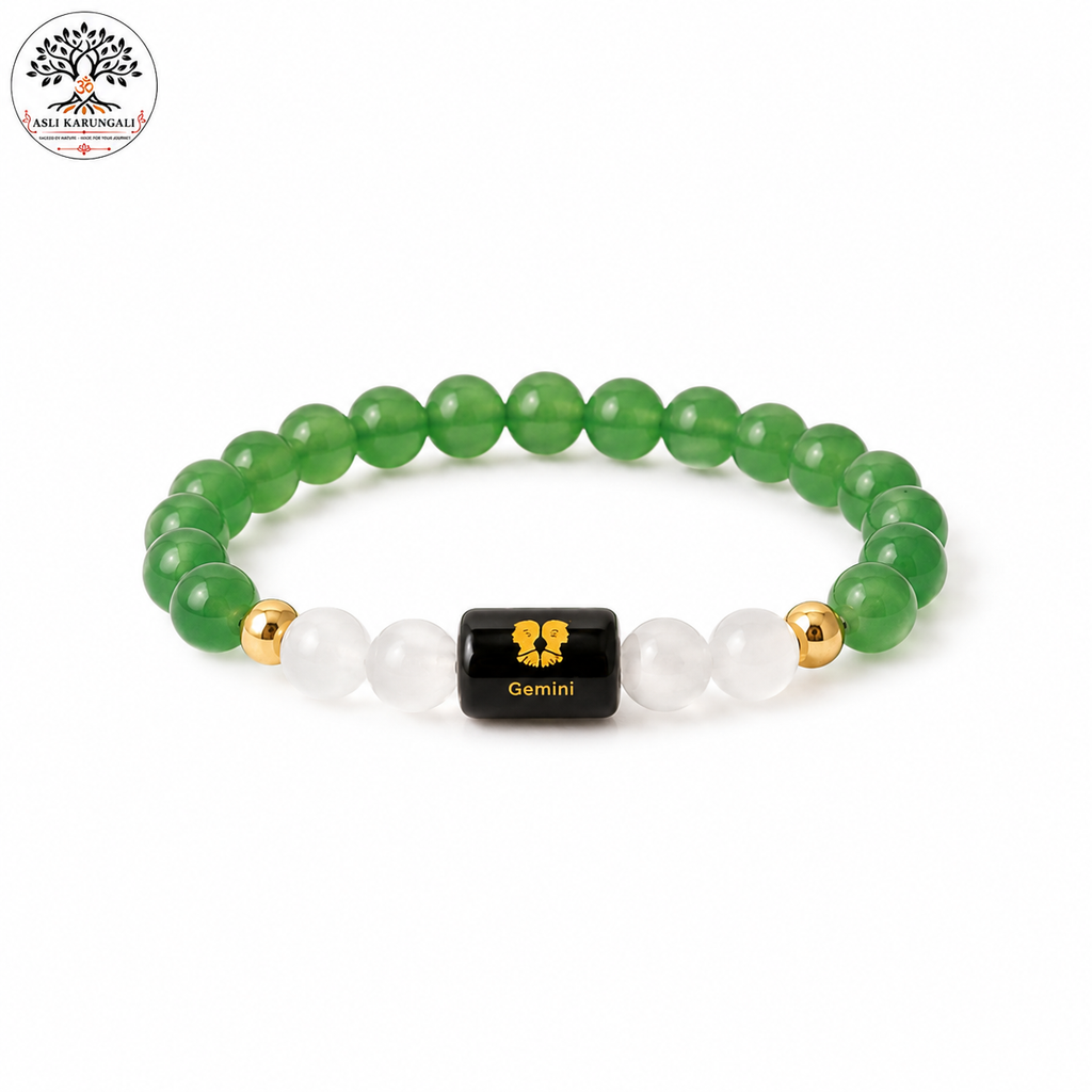 Gemini (मिथुन राशि) Zodiac Green Aventurine & Milky Quartz Bracelet