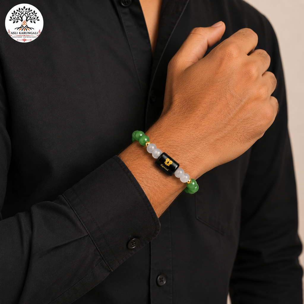 Gemini (मिथुन राशि) Zodiac Green Aventurine & Milky Quartz Bracelet