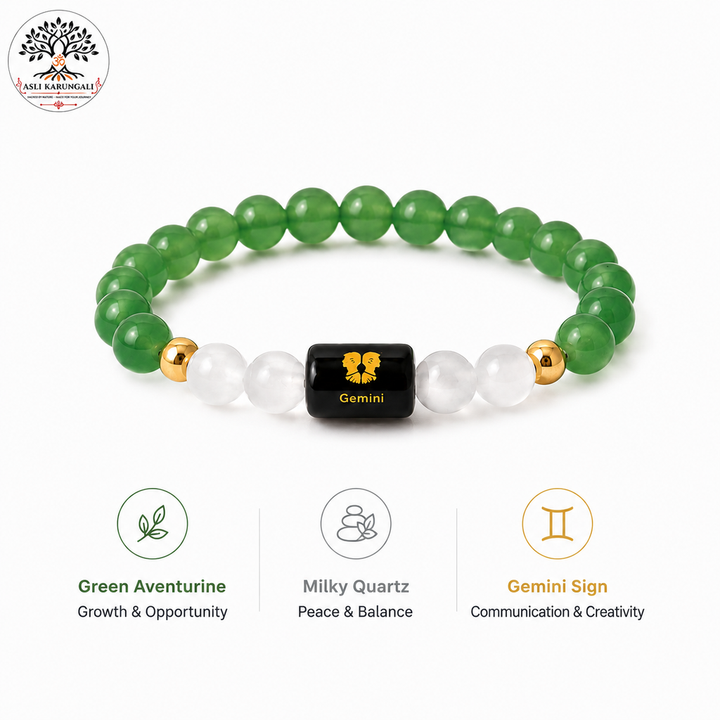 Gemini (मिथुन राशि) Zodiac Green Aventurine & Milky Quartz Bracelet
