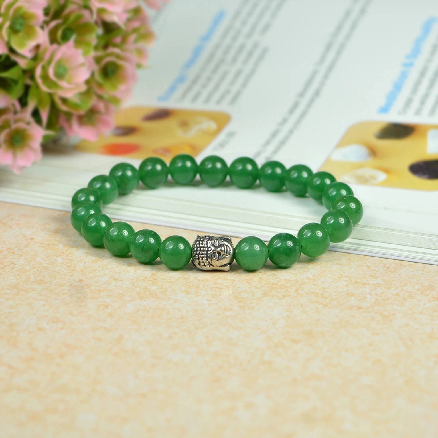 Green Crystal Beads Buddha Bracelet – Peace, Balance & Positive Energy