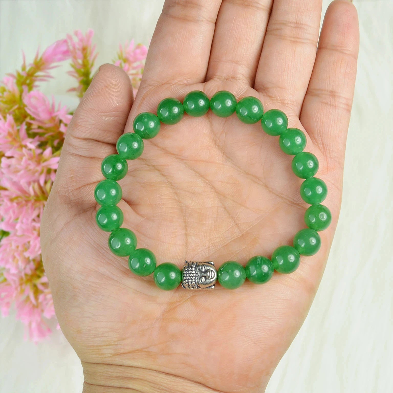Green Crystal Beads Buddha Bracelet – Peace, Balance & Positive Energy