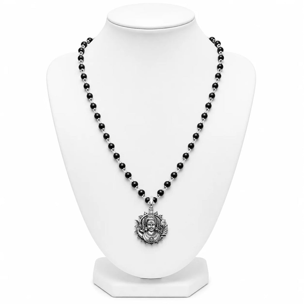 Lord Murugan Face Pendant with Silver Capped Karungali
