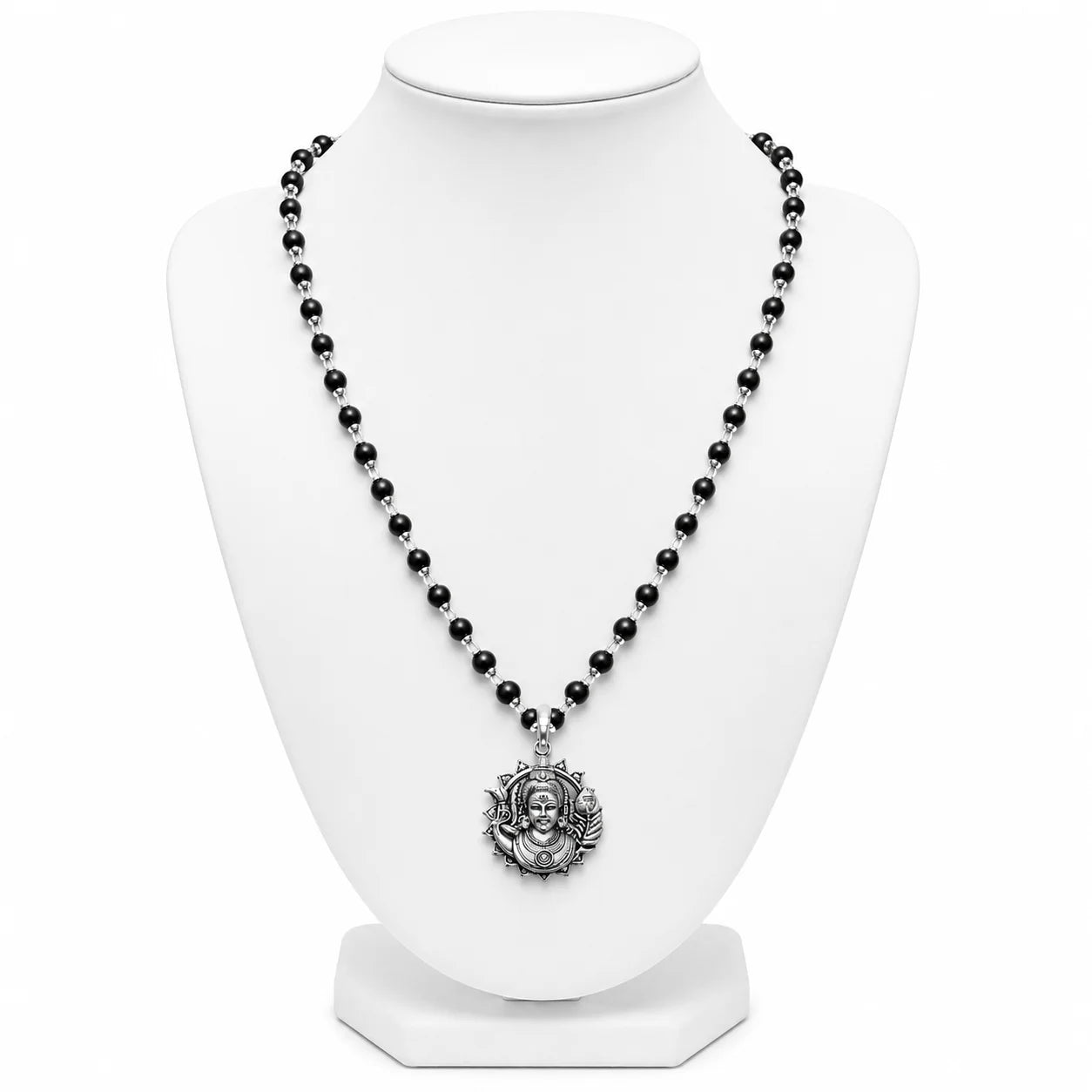 Lord Murugan Face Pendant with Silver Capped Karungali