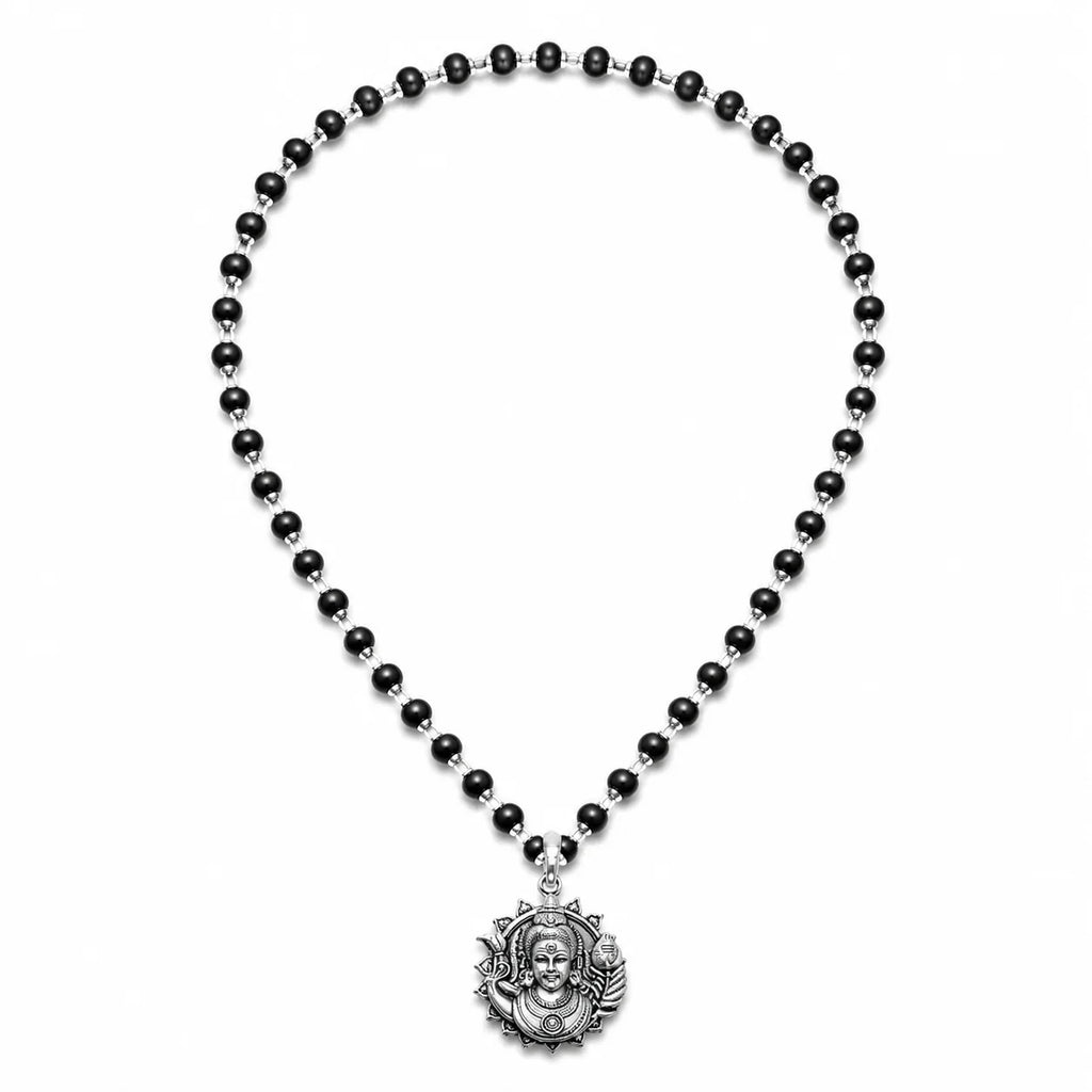 Lord Murugan Face Pendant with Silver Capped Karungali
