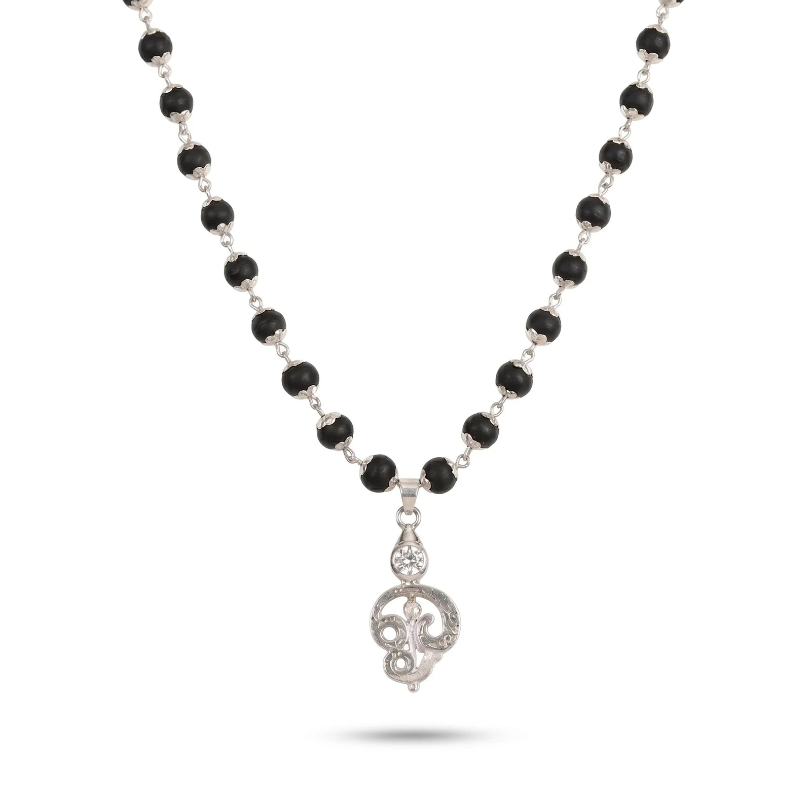 Lord Murugan Vel Pendant | Silver Cap Karungali Mala