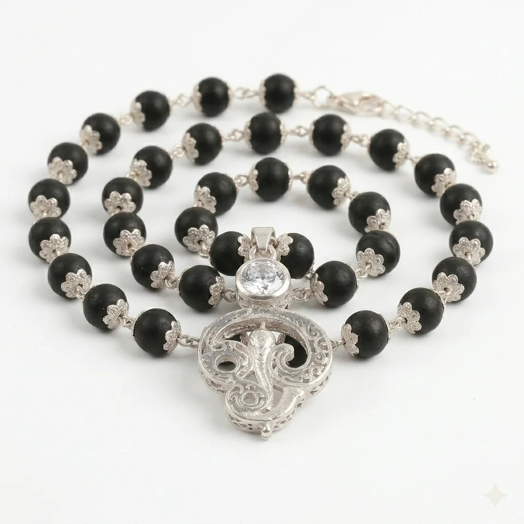 Lord Murugan Vel Pendant | Silver Cap Karungali Mala