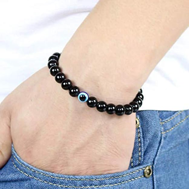 Natural Black Onyx Evil Eye Bracelet for Women & Men