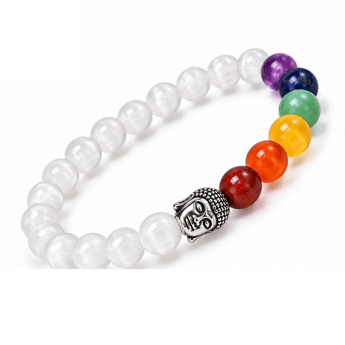 Natural Selenite 7 Chakra Bracelet for Balance & Positive Energy