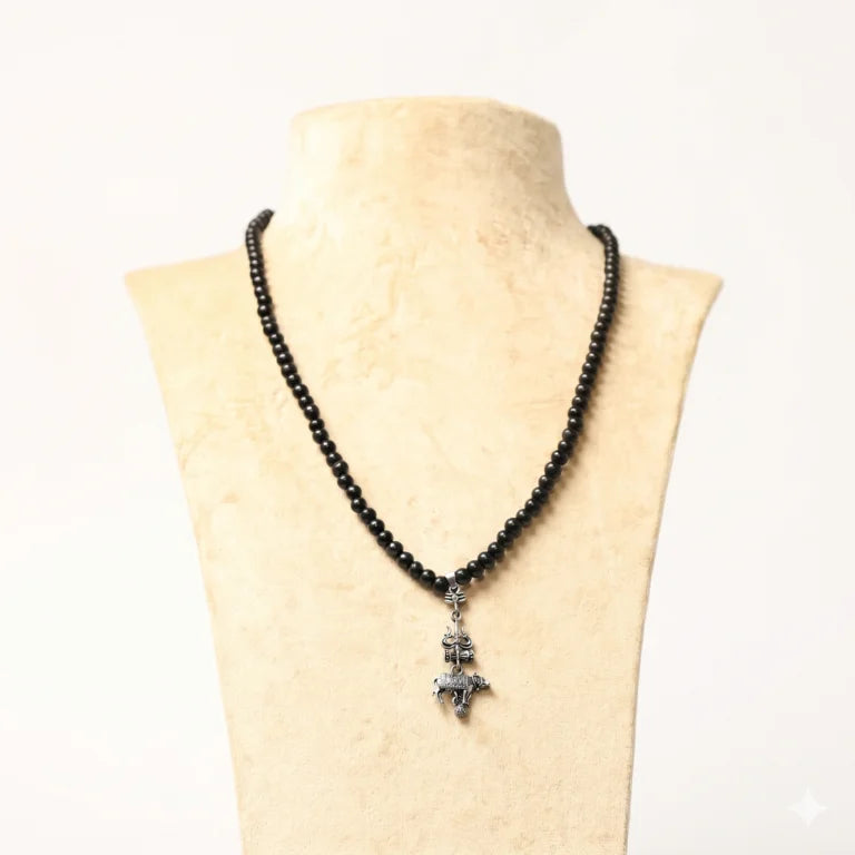 Original Karungali Malai with Shiv Trishul & Nandi Pendant