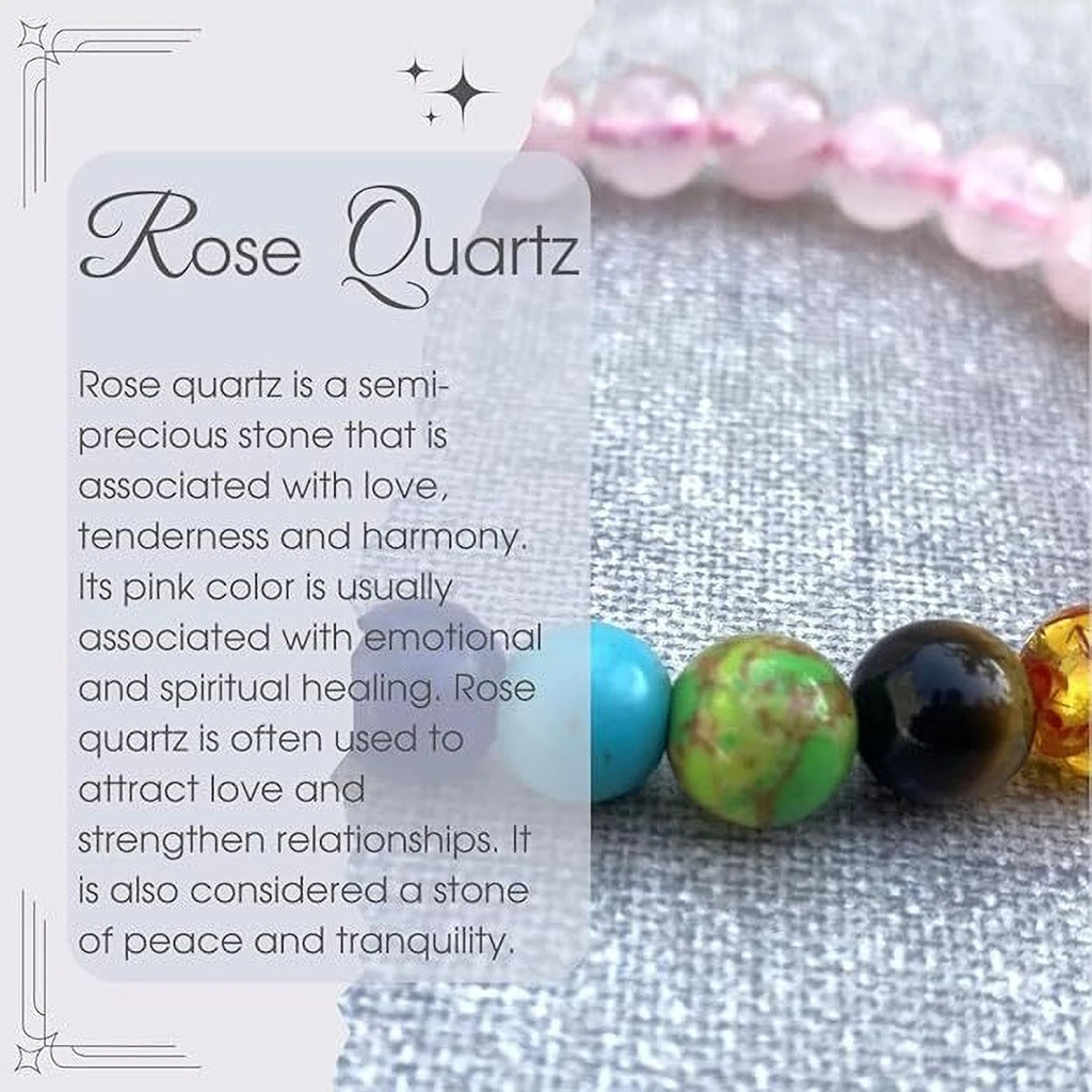 Rose Quartz & 7 Chakra Crystal Charm Bracelet – Love, Balance & Positive Energy