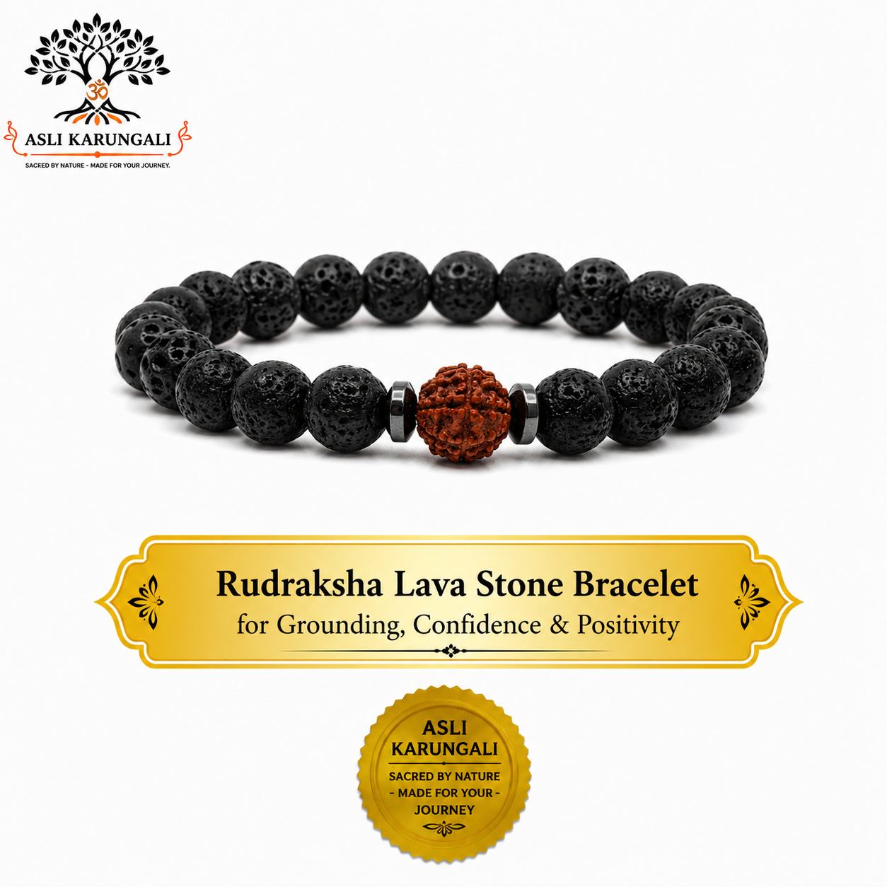 Rudraksha Bracelet with Lava Stone for Protection, Strength & Positive Energy