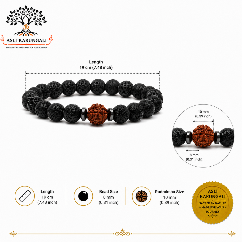 Rudraksha Bracelet with Lava Stone for Protection, Strength & Positive Energy