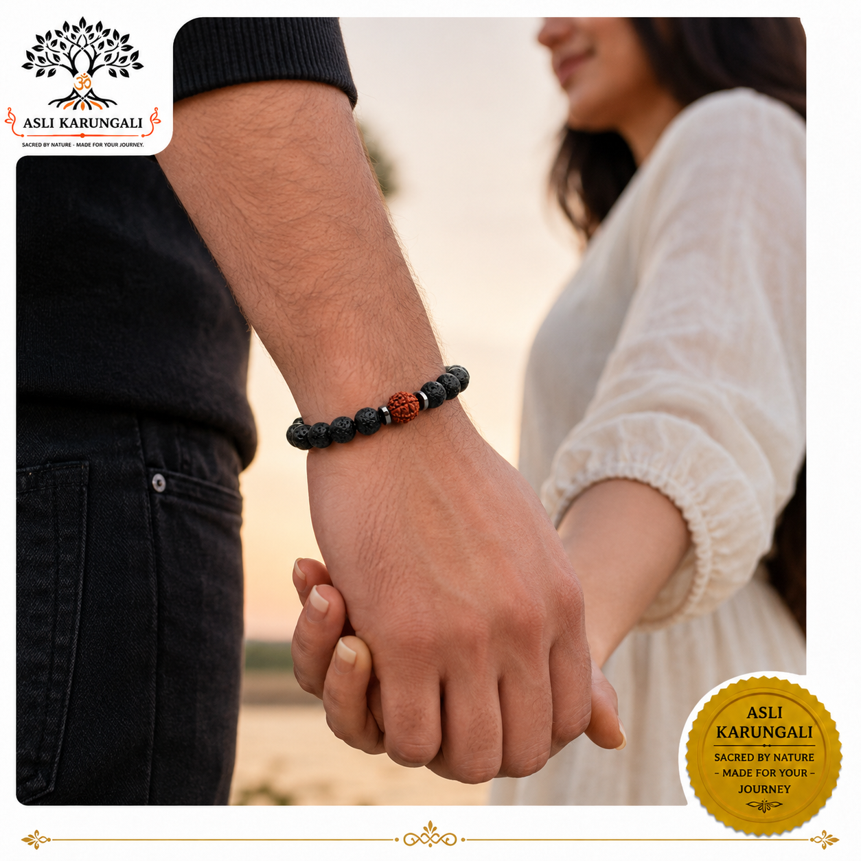 Rudraksha Bracelet with Lava Stone for Protection, Strength & Positive Energy