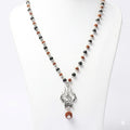 Rudraksha Karungali Mala in Silver-Cap with Shiv Trishul & Rudraksha Pendant