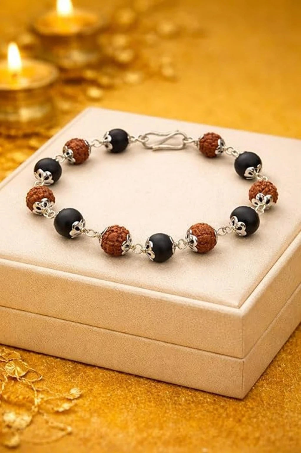 Rudraksha Silver Coated Bracelet – Peace, Protection & Spiritual Balance