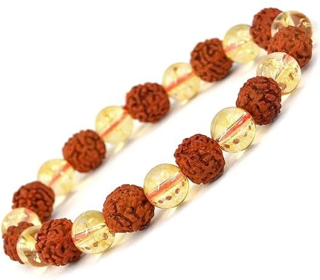 Crystal, Rudraksha & Citrine Charm Bracelet – Prosperity, Balance & Positive Energy