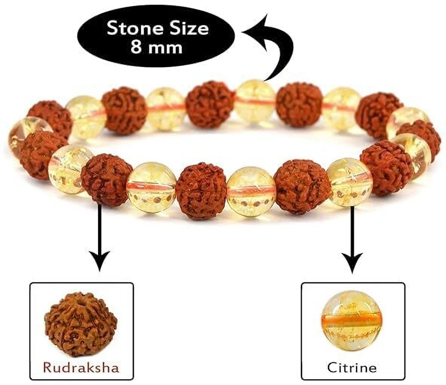 Crystal, Rudraksha & Citrine Charm Bracelet – Prosperity, Balance & Positive Energy