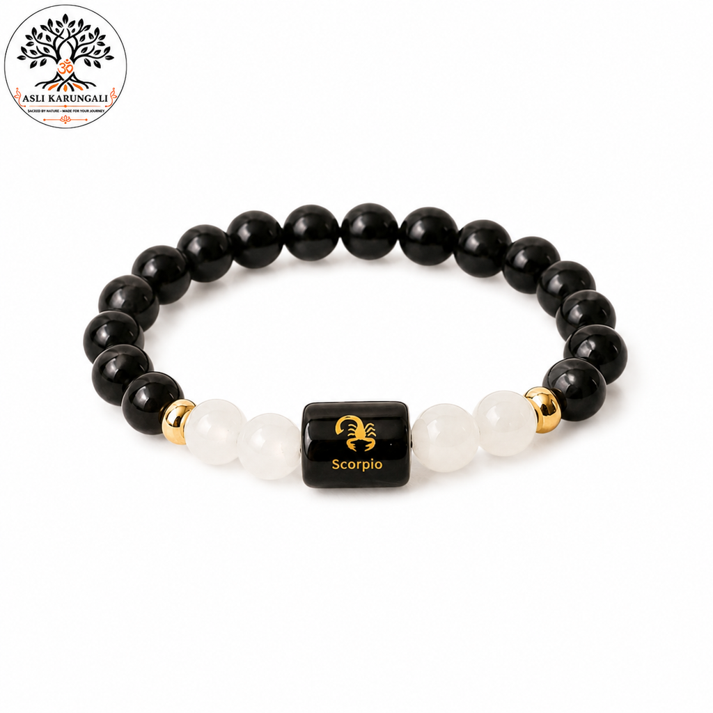 Scorpio (वृश्चिक राशि) Zodiac Black Obsidian & Milky Quartz Bracelet
