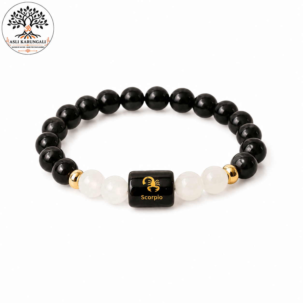 Scorpio (वृश्चिक राशि) Zodiac Black Obsidian & Milky Quartz Bracelet