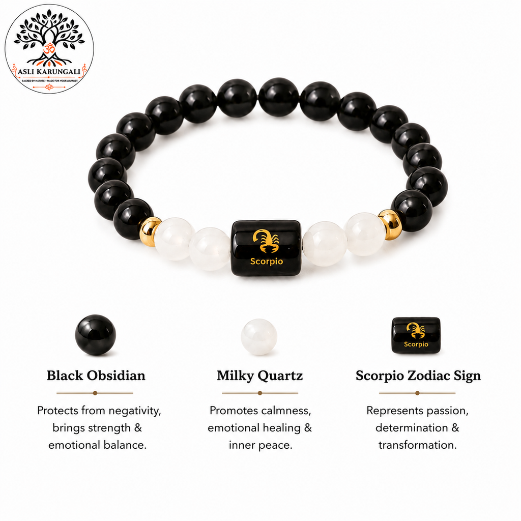 Scorpio (वृश्चिक राशि) Zodiac Black Obsidian & Milky Quartz Bracelet