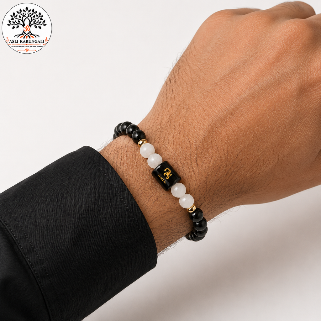 Scorpio (वृश्चिक राशि) Zodiac Black Obsidian & Milky Quartz Bracelet