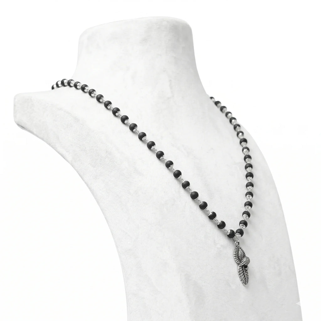 Silver Cap Karungali Mala with Vel Peacock Pendant