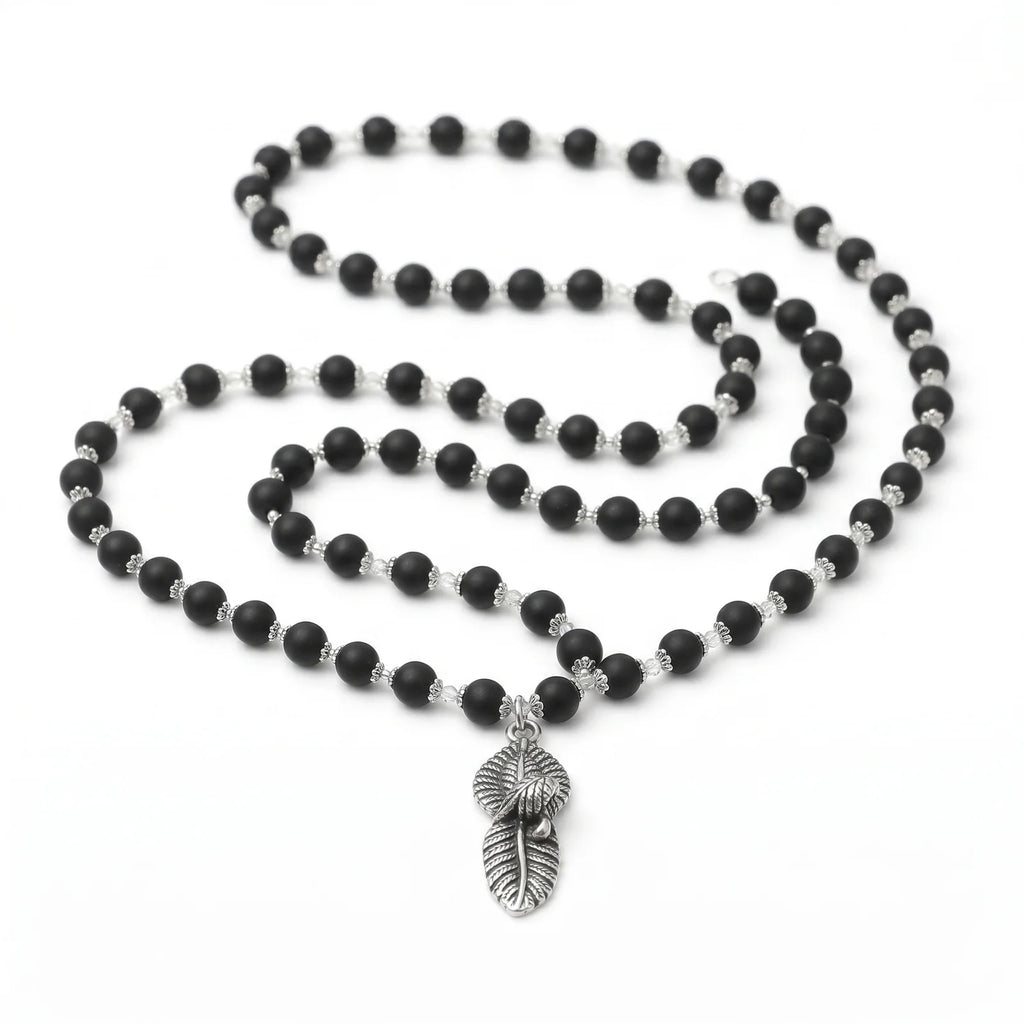 Silver Cap Karungali Mala with Vel Peacock Pendant