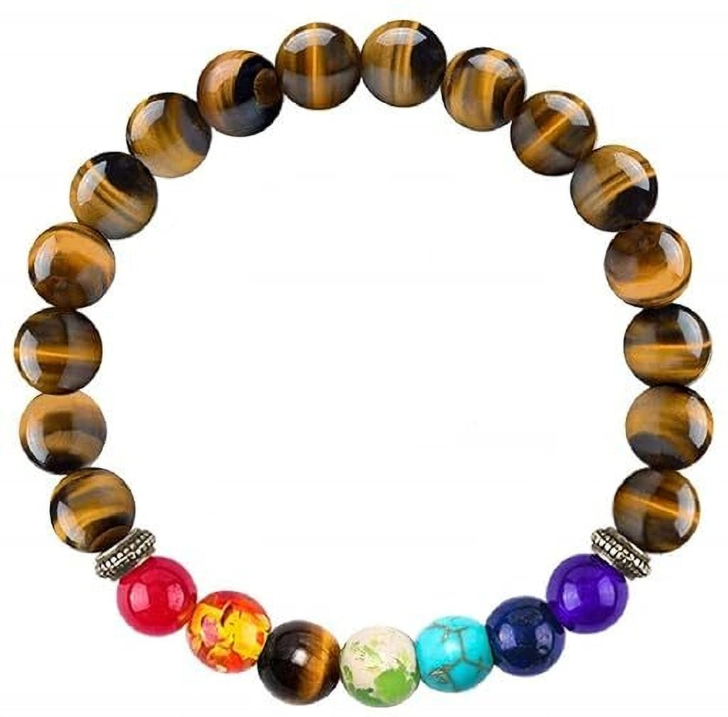 Tiger Eye & 7 Chakra Crystal Bracelet – Strength, Balance & Positive Energy