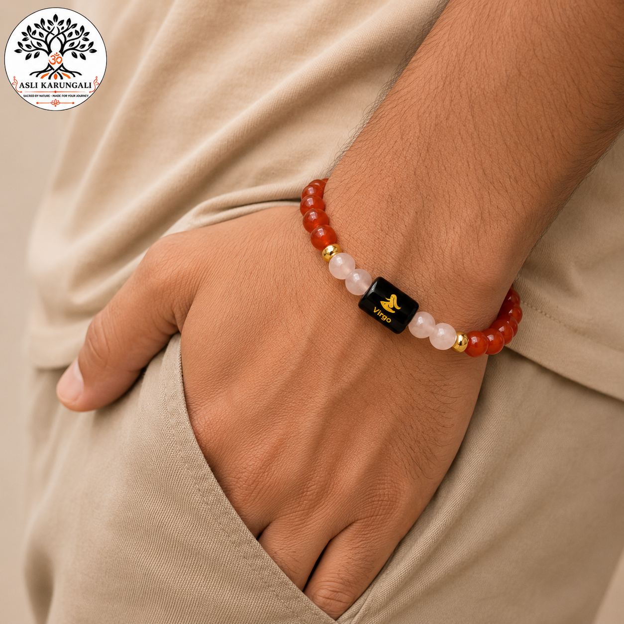 Virgo (कन्या राशि) Zodiac Carnelian & Milky Quartz Bracelet